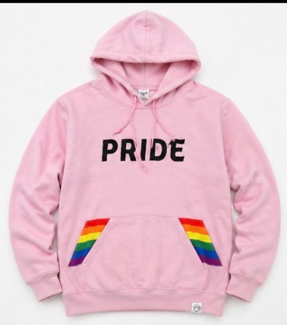 Marek + Richard Pride Pink Hoodie Rainbow Pocket Pullover Sweatshirt Size S